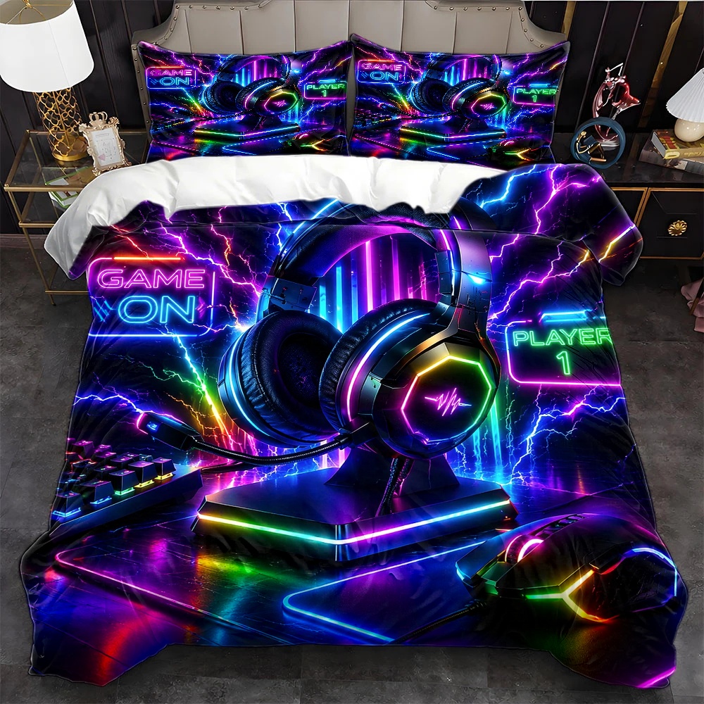 Esports Gaming Bed - 3Pc E-Sports Neon Style Duvet Cover