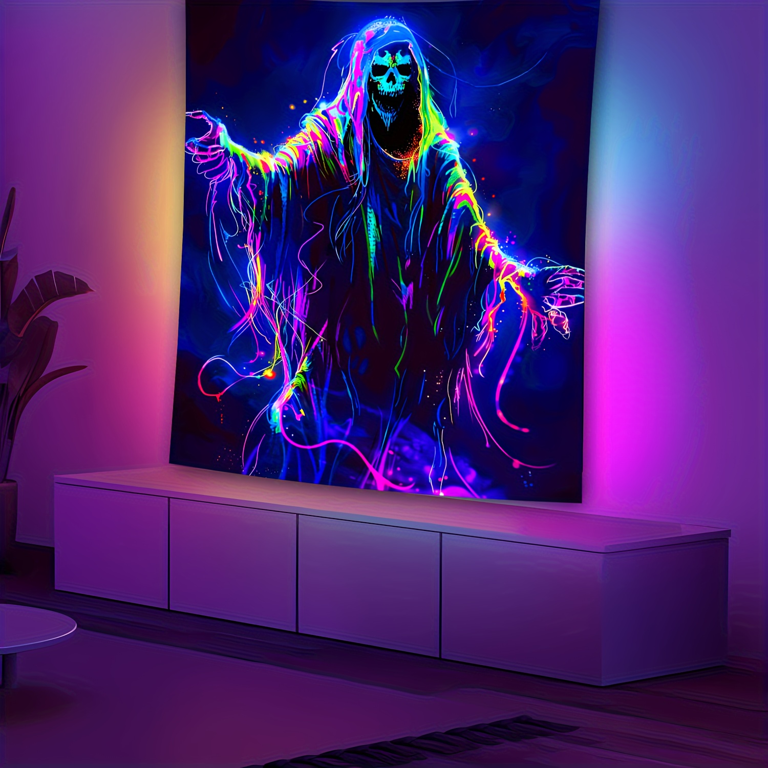 Esports Gaming Room - VIKAMA Halloween Cyberpunk Neon Skull Tapestry