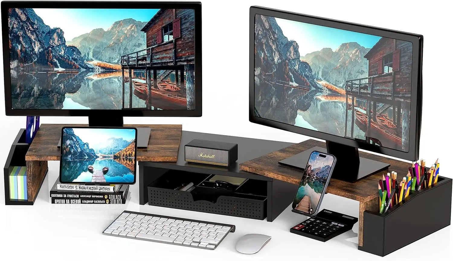 Desk Stand Dual Monitor Rustic - Dual Monitor Stand recension och pris
