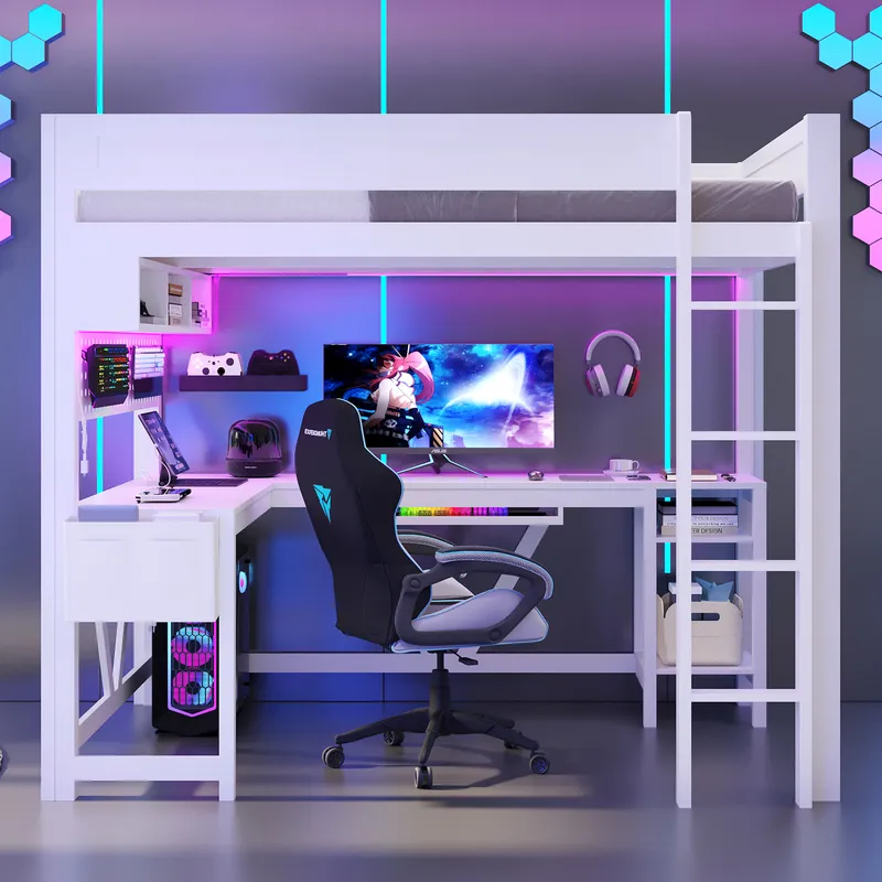 White Gaming Loft Bed with Des - Esports Gaming Bed recension och pris