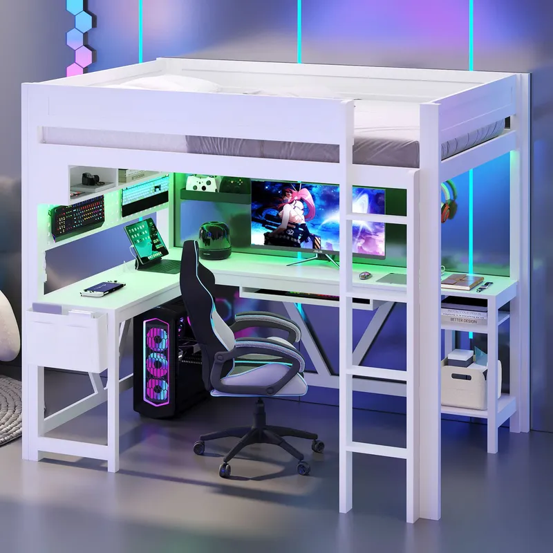 White Gaming Loft Bed with Des - Esports Gaming Bed recension och pris