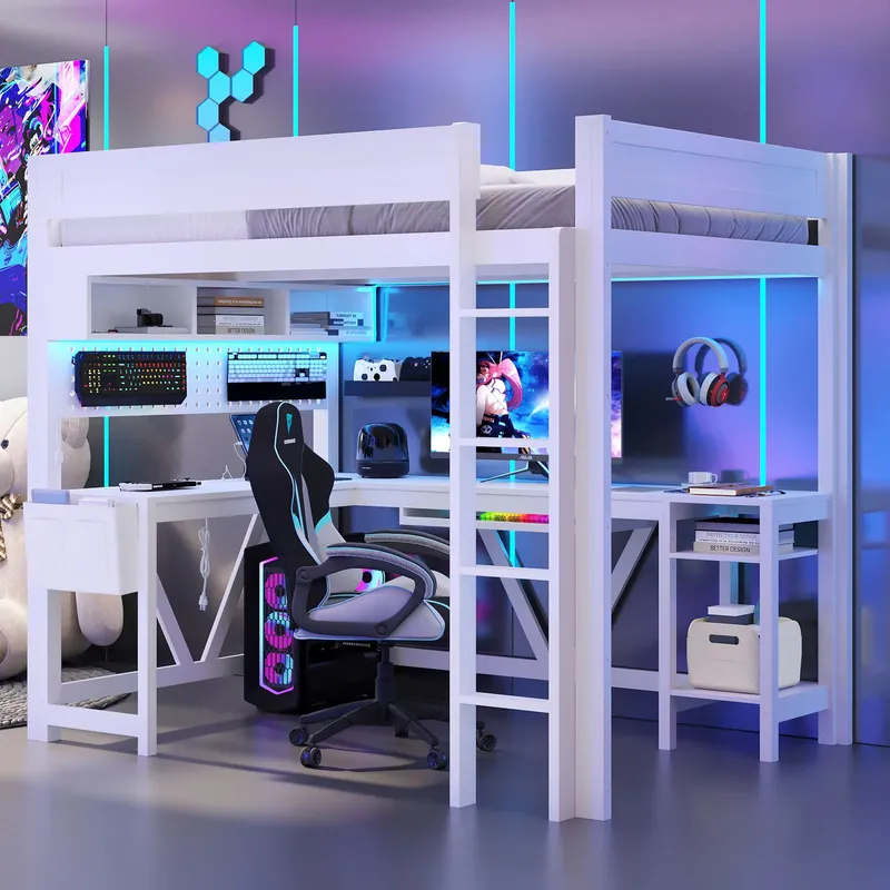 White Gaming Loft Bed with Des - Esports Gaming Bed recension och pris
