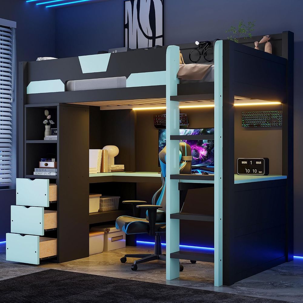 Twin Size Gaming Loft Bed with - Esports Gaming Bed recension och pris