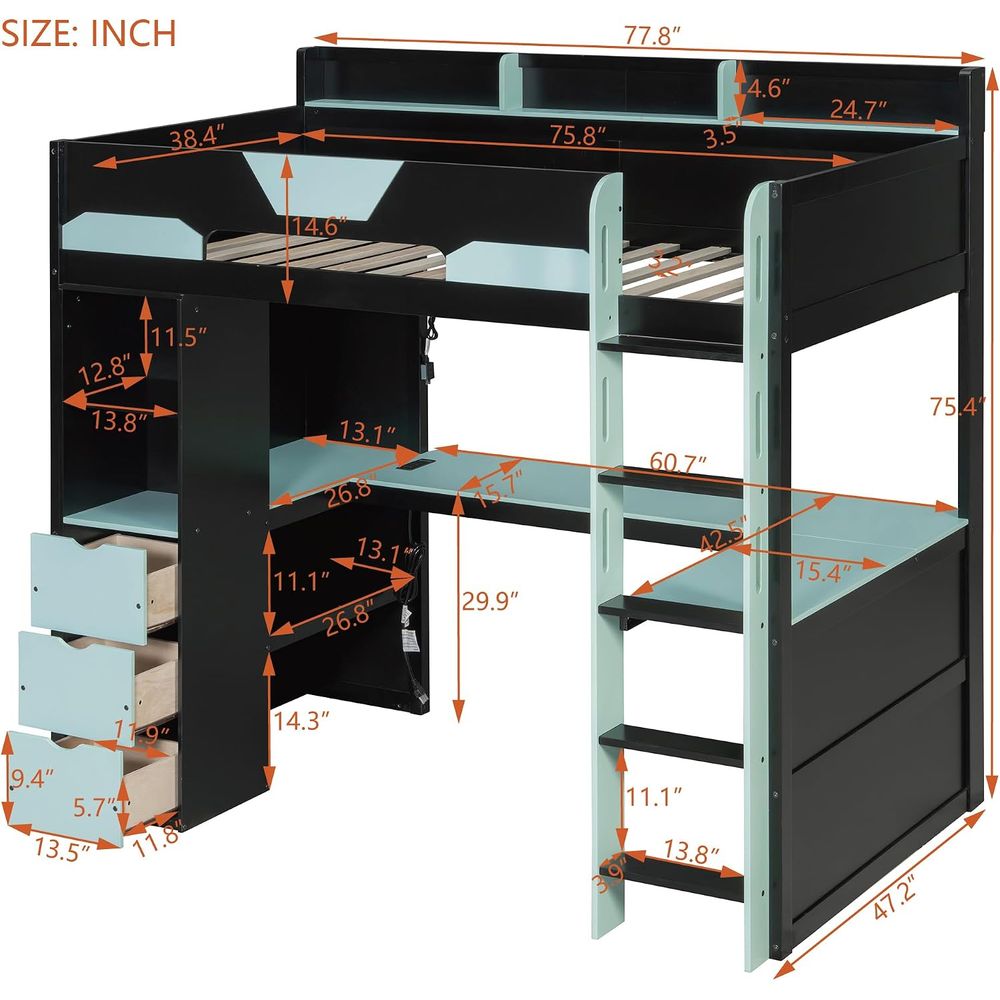 Twin Size Gaming Loft Bed with - Esports Gaming Bed recension och pris