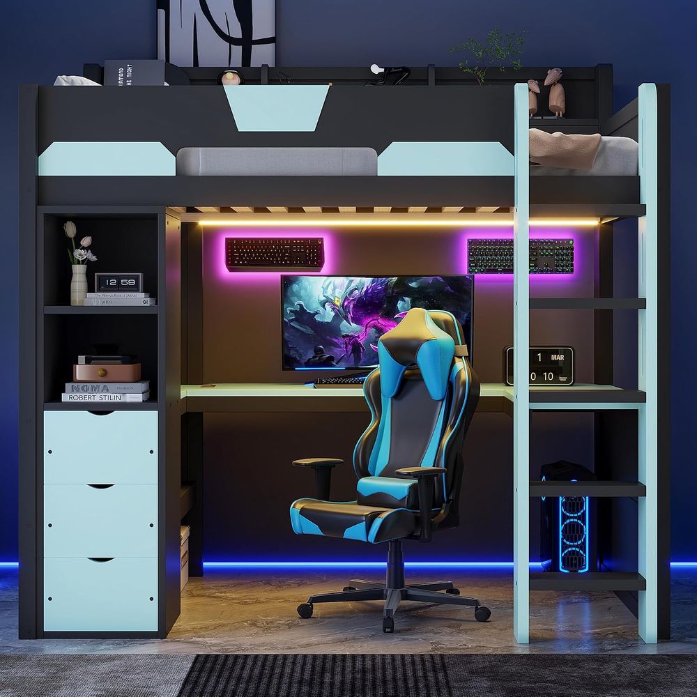 Twin Size Gaming Loft Bed with - Esports Gaming Bed recension och pris