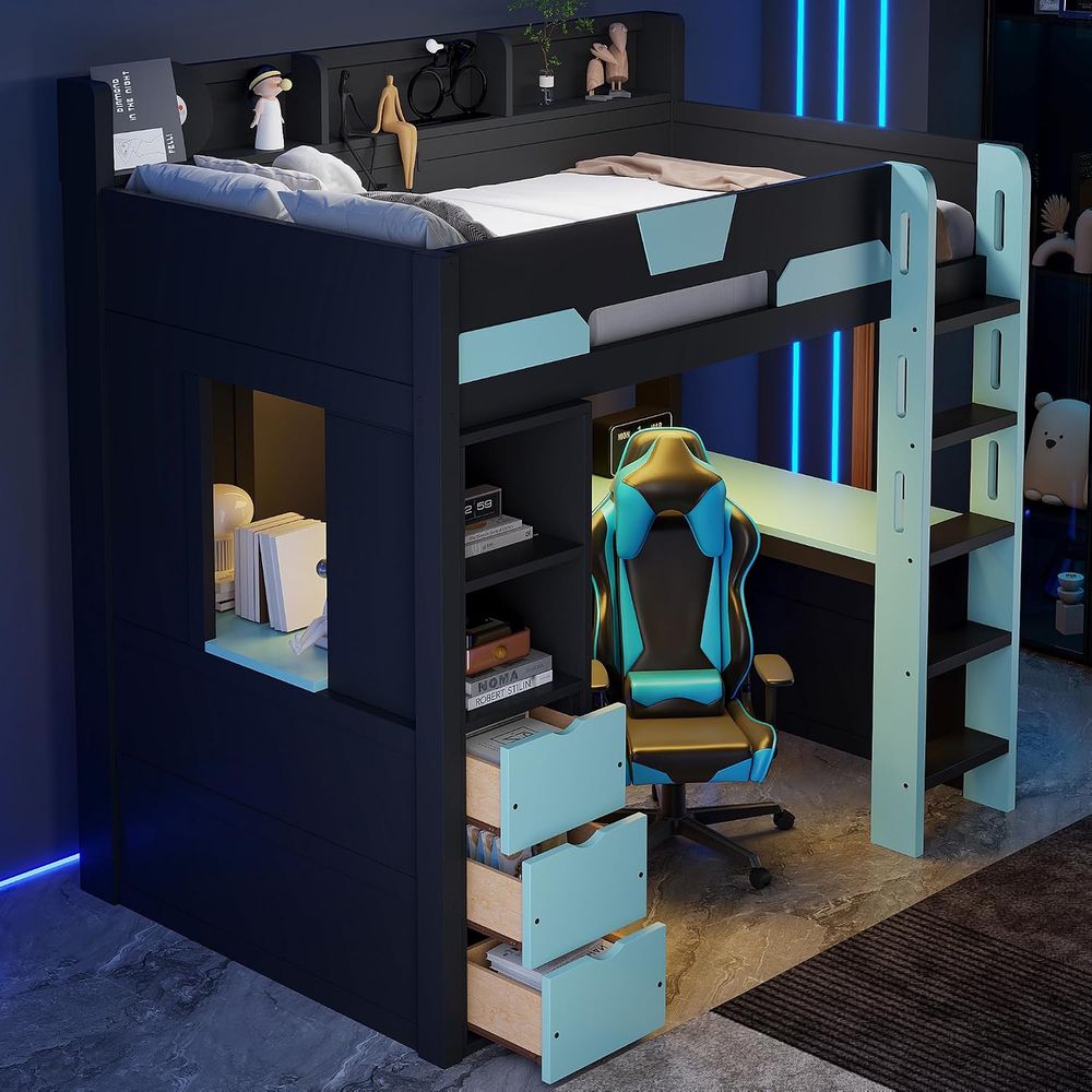 Twin Size Gaming Loft Bed with - Esports Gaming Bed recension och pris